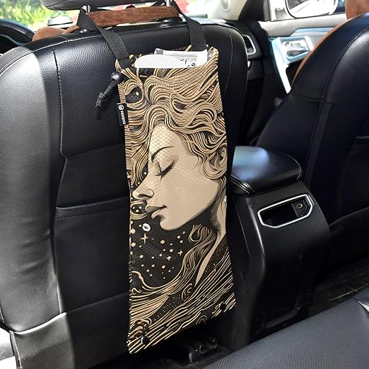 ALAZA Hanging Car Trash Bags Garbage Bag Trash Can for Back Seat Small Portrait Painting Washable Storage Bag Retractable 2 Pack