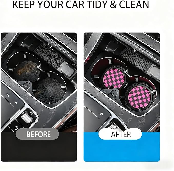 Car Interior Accessories Set – 2PCS Silicone Cup Holder Coasters & 1PCS Anti-Slip Dashboard Pad, Universal Non-Slip Rubber Mat for Phone Keys Sunglasses, Fit for Car SUV Truck