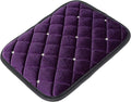 X AUTOHAUX Universal Car Center Console Cover, Plush Fabric Armrest Cushion Pad with Rhinestone Design, Purple