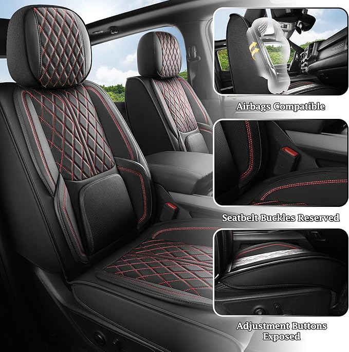 Universal Car Seat Cover Fit for Cars, SUV, Sedans, Anti-Slip Breathable (Black Redline, Full Set)