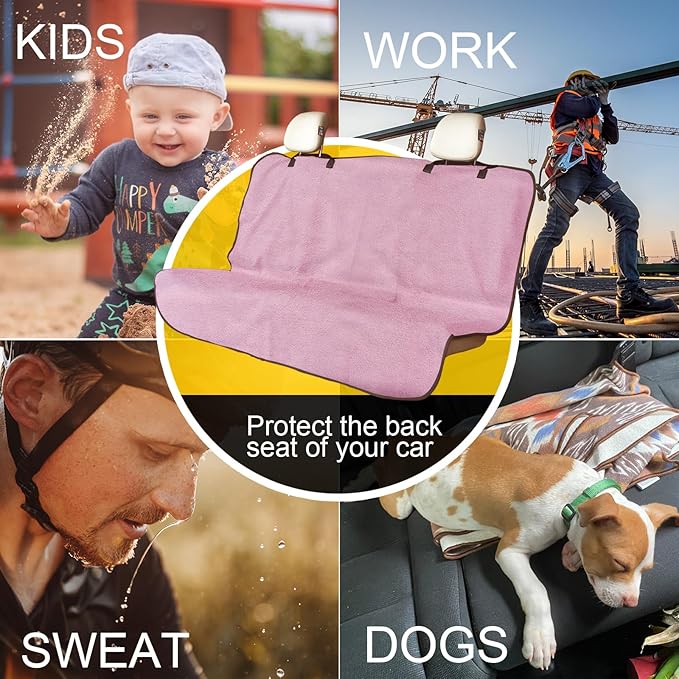 LoyaGour Back Seat Cover for Car Trucks Van SUV,Waterproof Rear Bench Towel Seat Covers for Dogs and Kids,Automotive Backseat Protector (Pink)