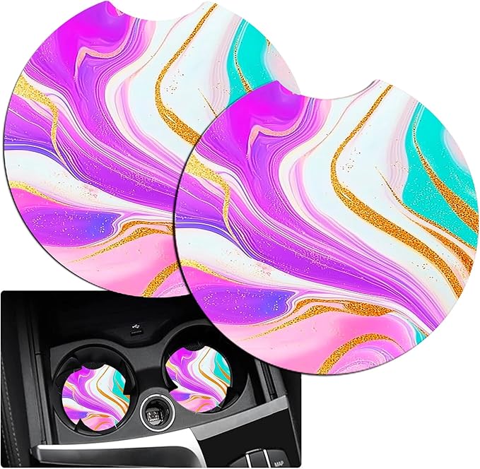 JANENFNA Car Armrest Cover Pads Universal Fashion Cute Auto Center Console Armrest Cover Pad with 2PCS Car Coasters Soft Waterproof Car Armrest Seat Protector for Women,Pink Pattern Marble