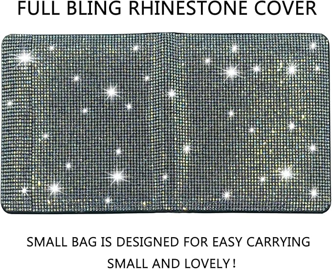 Rhinestone Bling Car Registration and Insurance Document Holder, Glitter Leather Vehicle Glove Box Organizer Magnetic Closure Card Wallet Case Colorful small