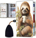 Car Document Holder with Magnetic Shut, Car Registration & Insurance Card Holder, Waterproof PU Leather Glove Box Organizer Vehicle Accessories Driver License for Women/Men, Sloth with Coffee