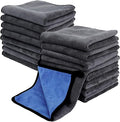 PEDOBALI 24 Pcs Microfiber Cleaning Towels 15.75 Inch Auto Detailing Absorbent Towels 800 GSM Thick Plush Microfiber Cleaning Cloth Dusting Cloth for Kitchen Window Cars (Grey and Blue)