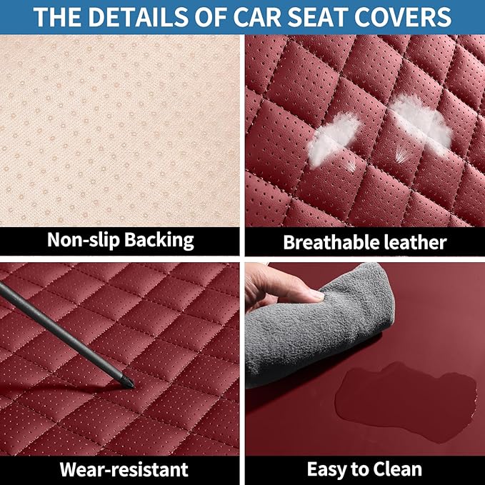 hoozoom Front Seat Covers for Cars Breathable Leather Seat Covers Waterproof Seat Protectors Universal Fit for Most Automotive Cars SUV Trucks Van (Red, Front Pair)