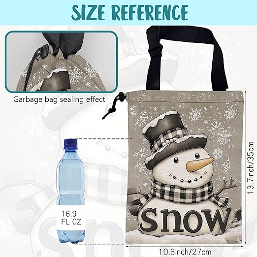 KXWQTRDD Car Garbage Bag Cute Snowman Falling Snowflakes Hanging Canvas Car Trash Bag Drawstring Car Back Seat Organizer for Car Back Front Seat Console with Adjustable Buckle