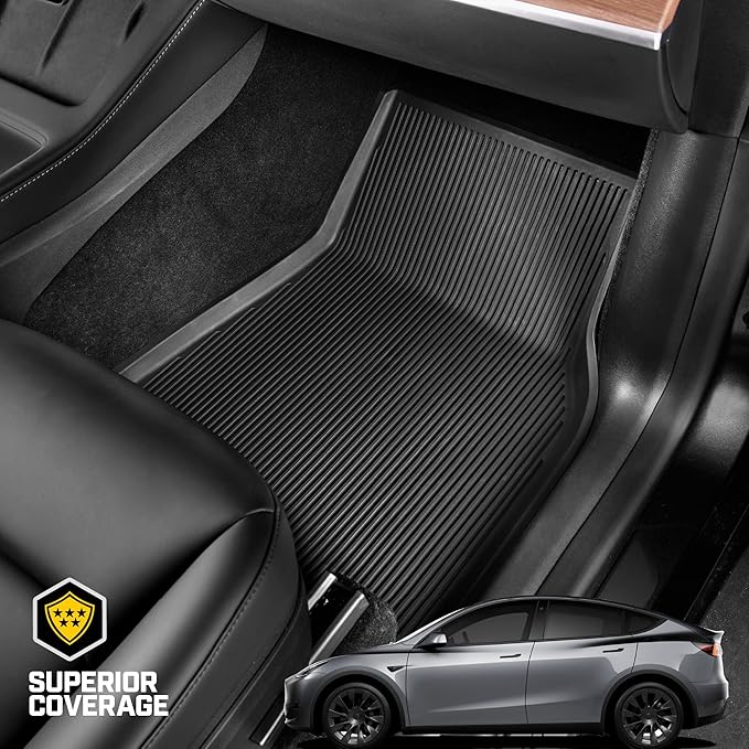 Cat® JustFit™ 3D Floor Mats for Tesla Model Y 2020–2024 Custom Fit All Weather Floor Liners, Heavy Duty Rubber Mats for Tesla Model Y – Premium Tesla Accessories for Full Interior Protection