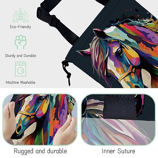 NHNXHWIA Colorful Horse Car Garbage Bag,Pop Art Horse Waterproof Small Car Trash Bag Hanging Back of Seat,Drawstring Hanging Car Trash Bag with Adjustable Buckle for Car Accessories