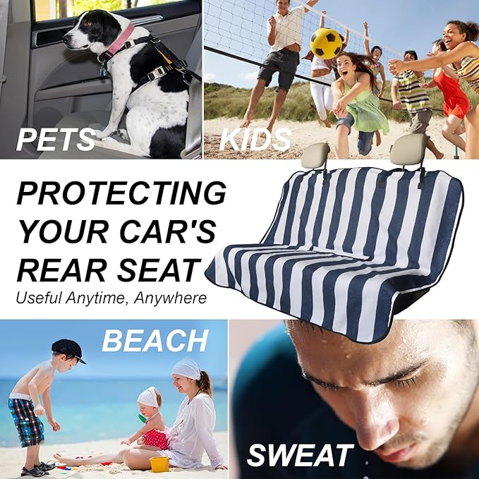 nbnhxnff Sweat Towel Car Seat Cover Protector Rear Seats for Gym Workout,Running,Swimming,Beach and Hiking,Waterproof Universal Seat Cover for Car,Trucks,Van&SUV(Blue & White Stripe, 1pcs Rear Seat)
