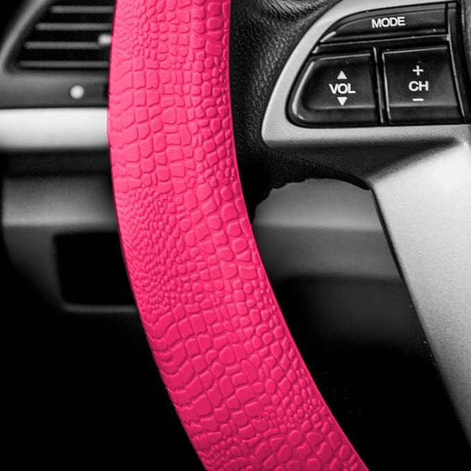 FH Group Universal Fit Silicone Snake Pattern with Massaging Grip Steering Wheel Cover fits most Cars, SUVs, Trucks, and Vans Magenta