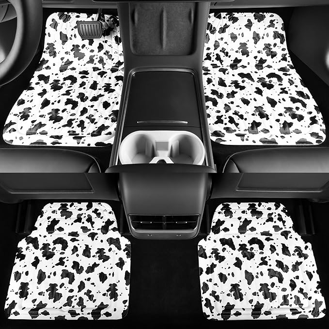 CASS Pass Leather Cow Print Car Floor Mats, 3D Waterproof All Weather, Universal Trim to Fit & Anti-Slip Burr Bottom, Safety & Light Easy Clean Install for SUV Truck Auto Sedan Van (Cow Print)