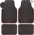 CAR PASS Faux Leather Floor Mats for Cars, Luxury Waterproof All Weather Car Mats Full Set, Anti-Slip Deluxe Automotive Mats Universal Fit for Most SUV Vans Sedans Trucks, 4 Piece Black and Red