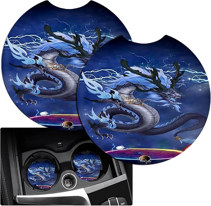 JANENFNA Car Armrest Cover Pads Universal Fashion Cute Auto Center Console Armrest Cover Pad with 2PCS Car Coasters Soft Waterproof Car Armrest Seat Protector for Women,King Dragon