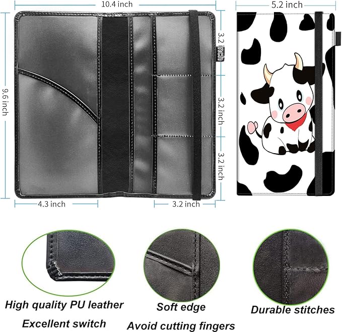 Car Registration and Insurance Holder,Leather Vehicle Glove Box Organizer Wallet for Document,Perfect for any Car,Truck,Motorcycle,Driver License,Trailer or Boat,Men & Women,Black White Milk Cow