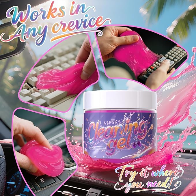 ASFSKY Car Cleaning Gel (Purple,Grape) Dust Cleaning Putty Universal Car Interior Cleaner Keyboard Dust Remover Car Slime Gifts for Men Women Girl（1 Pack）