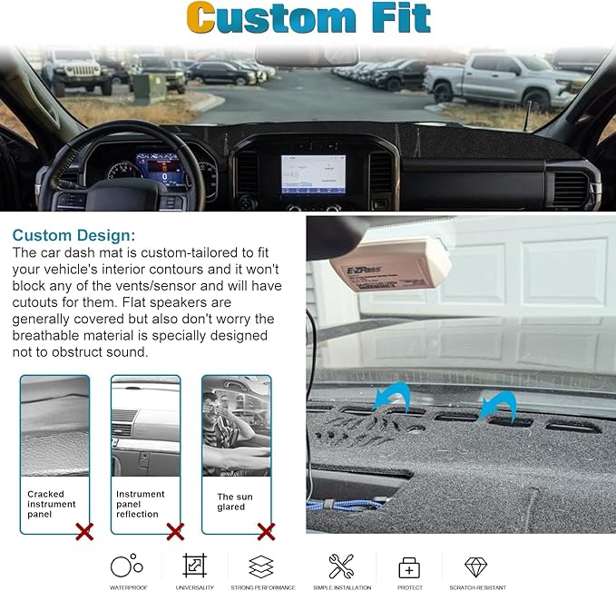 x xotic tech Center Console Dashboard Mat Compatible with Ford F-150 F150 2021 2022 2023, Pre-Cut Non-Slip Sunshield Sun Glare Protector Dash Carpet Pad Black Cover (only fit 8 inch Screen)