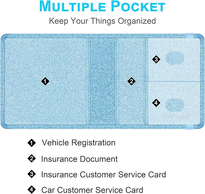 Wisdompro Small Car Registration and Insurance Documents Holder - Premium PU Leather Vehicle Glove Box Paperwork Wallet Case Organizer for ID, Driver's License, Key Contact Information Cards