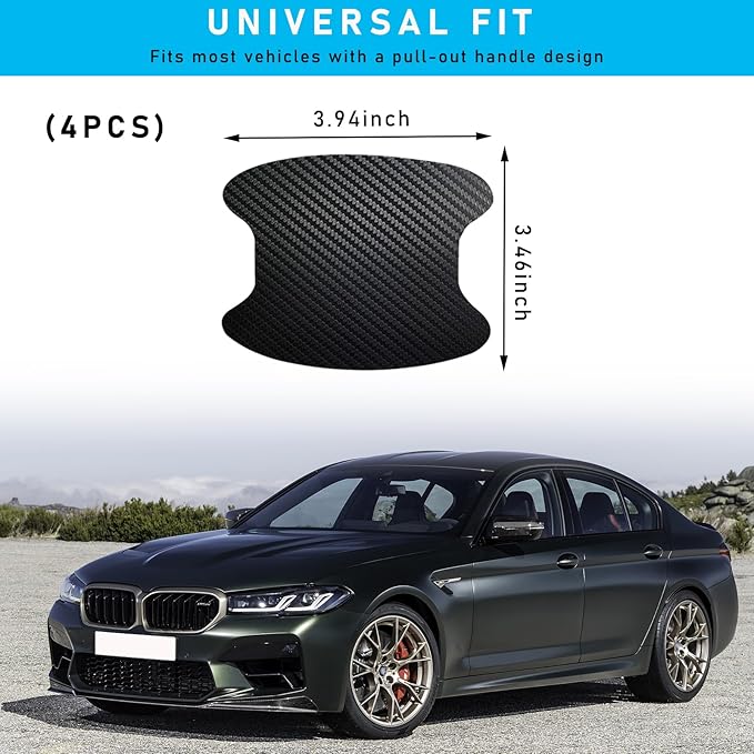 Ziciner 4 PCS Car Door Handle Sticker, Carbon Fiber Texture Auto Door Handle Protective Films, Anti-Scratches Door Side Handle Paint Guard, Universal Vehicle Accessories for Most Cars