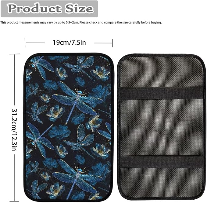 Dragonfly Flower Print Auto Armrest Box Cover Universal Decorative Car Center Console Armrest Cushion Cover for Sedan SUV Truck