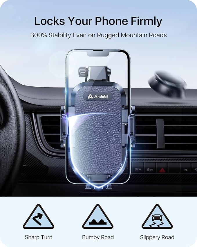 andobil Car Phone Holder, 2026 Military-Grade 89lbs Strongest Suction Phone Holders for Your Car Dashboard/Windshield/Vent Easy Clamp Cellphone Holder Truck Stand for iPhone 17 16 15 Pro Max, Blue