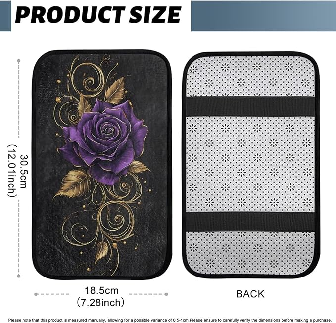 Bulopur Purple Rose Center Console Cover Flannel Protect from Pet Claws Universal Armrest Cover Pad Easy to Install 12.01 x 7.28 Inch Universal Car Interior Accessories Decoration