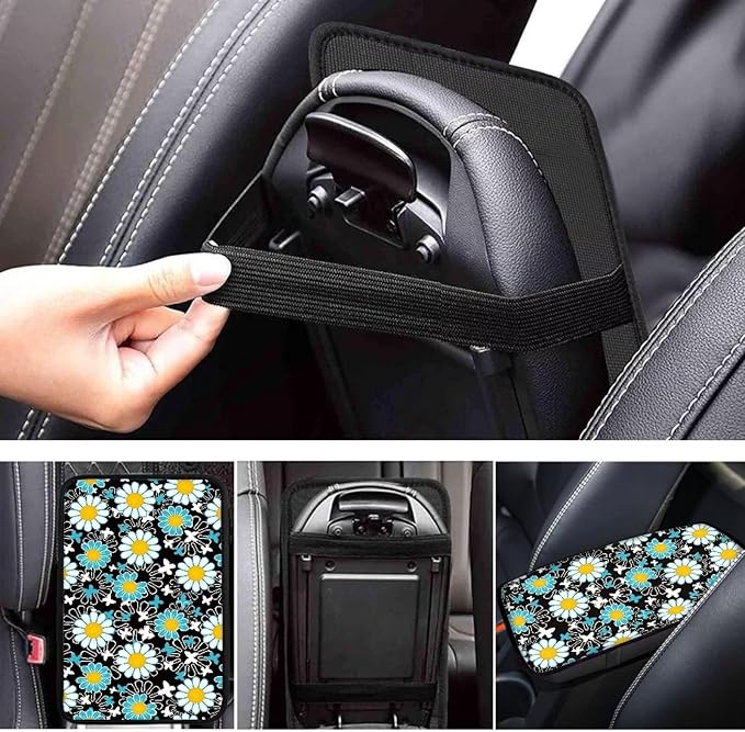 Daisy Automotive Center Console Cover Universal Floral Car Armrest Cover Auto Center Console Cushion Protector Flower Printed Car Interior Accessories Decor Dustproof
