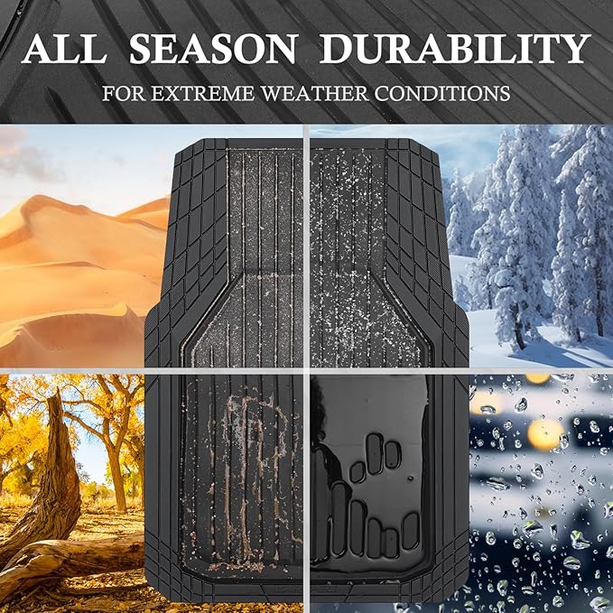 CAR PASS Heavy Duty Rubber Floor Mats for Car, Waterproof Deep Dish Car Mats Two Front, Universal Trim to Fit for SUV Truck Sedans Vans, All Weather Automotive Floor Mats 2pcs, Solid Black