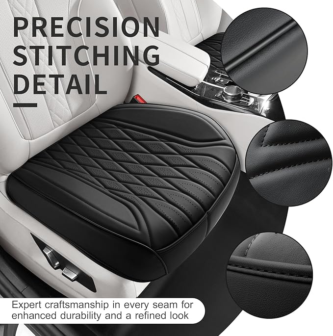 EQUIDEVDY 2 Pack Leather Bottom Car Seat Covers,Front Seat Covers for Cars,Driver Car Seat Cover,Luxury Faux Leather Seat Protectors,Full Wrap,Waterproof,for Most Vehicles,Sedan,SUV,Truck (Black)