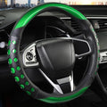 QCYP PU Leather Car Steering Wheel Cover with Anti-Slip Grip, for Women and Men, Universal Fit for 14.5-15 Inch Cars, Trucks, SUVs (Green (Round), Medium(Standard) Size[14 1/2''-15''])