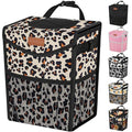 Pritent Car Trash Can with Lid, Cute Leakproof Car Trash Garbage Bag Hanging Vehicle Trash Bin Small Portable Automotive Garbage Cans Organizer for Back/Front Seat/Console(2.8 gal,Leopard