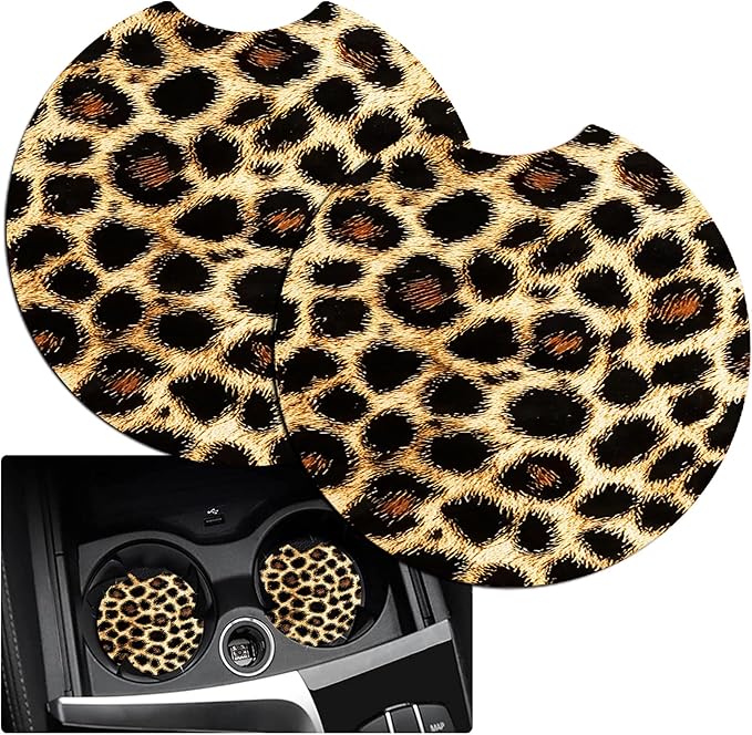 JANENFNA Car Armrest Cover Pads Universal Fashion Cute Auto Center Console Armrest Cover Pad with 2PCS Car Coasters Soft Waterproof Car Armrest Seat Protector for Women,Leopard Pattern