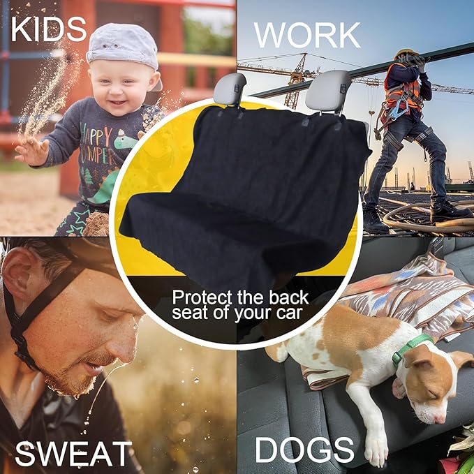 LoyaGour Back Seat Cover for Car Trucks Van SUV,Waterproof Rear Bench Towel Seat Covers for Dogs and Kids,Automotive Backseat Protector (Black)