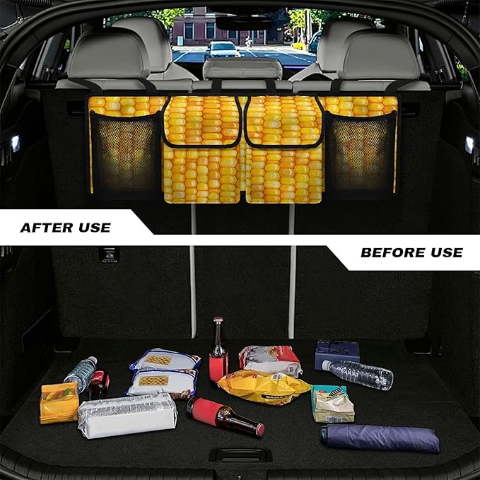 CLOHOMIN Corn Trunk Organizer for SUV Sedan Auto Yellow Car Trunk Organizer Hanging Car Storage Bags Collapsible Cargo Bag Car Decor Accessories Gifts