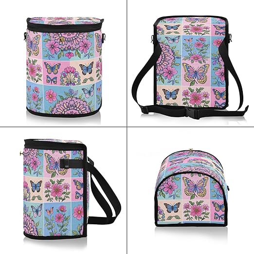 MNSRUU Car Trash Can with Lid, Flowers Butterflies Spring Car Trash Bag Hanging Organizers and Storage for Front Back Seat, Leak-Proof Trash Bin