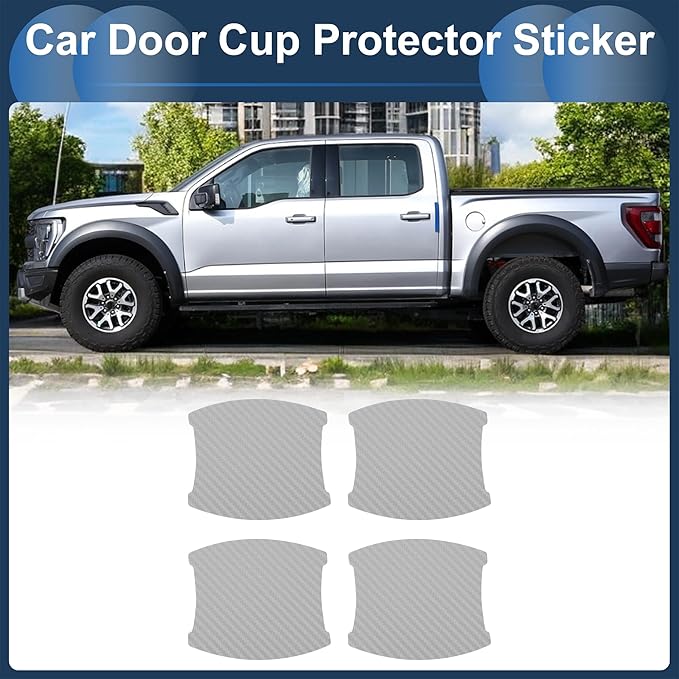3D Car Door Handle Scratch Protector, 84x94mm Removable Magnetic Car Door Handle Protective Film Silver Tone, 4 Pcs