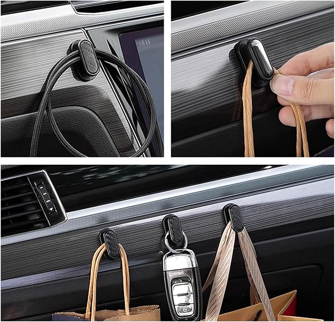 4 PCS Car Mini Hooks, Strong Self-Adhesive Backseat Hangers, Universal Hook Stickers for Key Charging Cable Earphone Car Interior Accessories (Glossy)