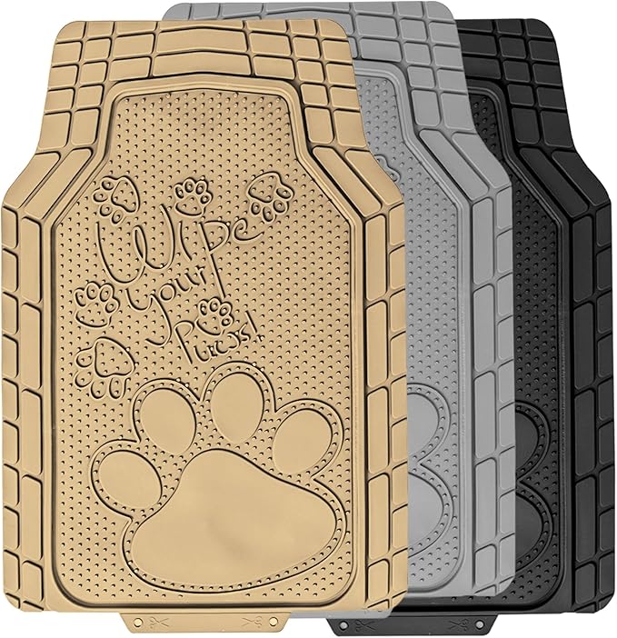 FH Group Car Floor Mats - Adorable Paw Print, Heavy-Duty Rubber Mats, Universal Fit Full Set, Climaproof, Trimmable, Fit Most Sedan, SUV, Truck - Black