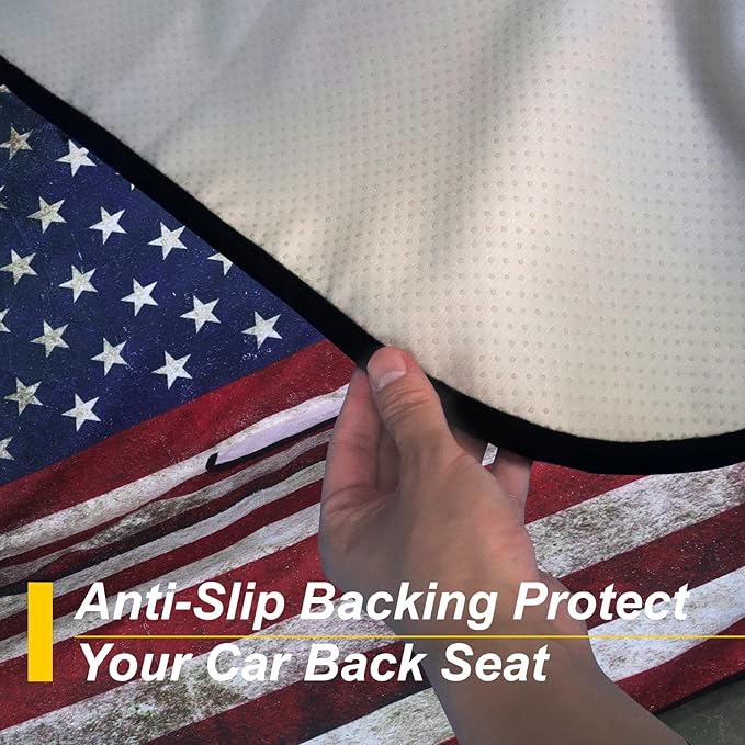 LoyaGour Back Seat Cover for Car Trucks Van SUV,Waterproof Rear Bench Towel Seat Covers for Dogs and Kids,Automotive Backseat Protector (American Flag)