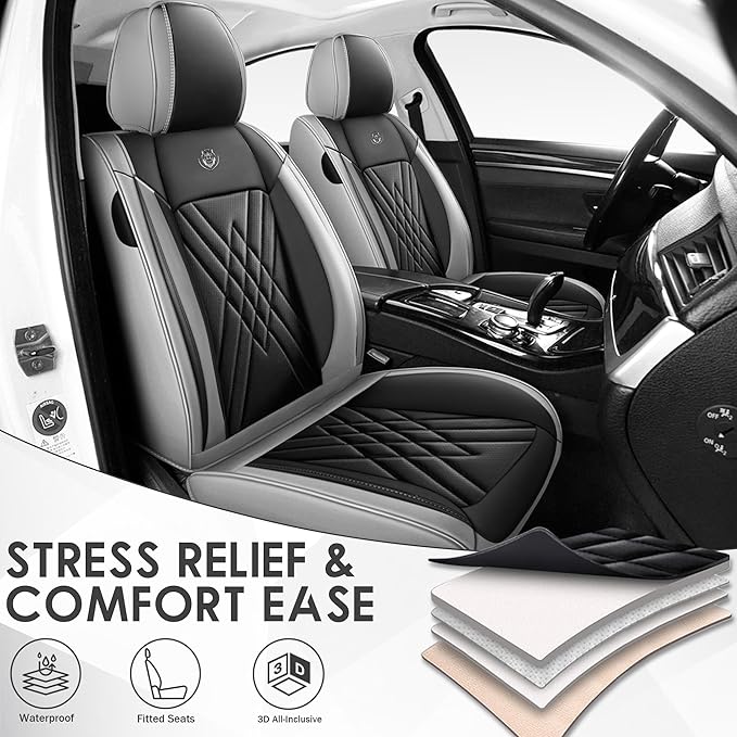 JGDL Car Seat Covers for Subaru Crosstrek 2016-2026, 5 Piece Set Nappa Leather Non-Slip Seat Protectors, Breathable Seat Cover Set. (Standard 5 Seats, Black Grey)