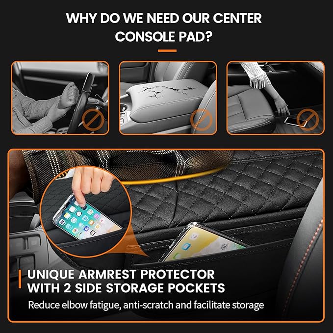 Custom for Center Console Cover Honda Pilot 2023-2025 Honda Ridgeline/Passport 2024 2025 2026 Armrest Cover Accessories PU Leather Armrest Seat Box Cover Protector with Pockets Storage Bag