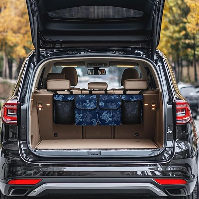 CLOHOMIN Ocean Turtle Car Trunk Organizer for SUV Truck Van Blue Back Seat Storage Bag Car Storage Accessories with 4 Pockets Large Capacity Back Seat Organizer