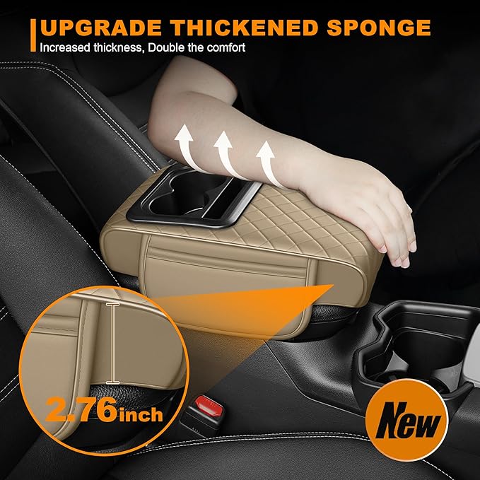 Car Armrest Cover Fit for Mazda Mazda 6 Upgrade Memory Foam Console Protector with Cup Holders and 2 Storage Pockets (Beige)