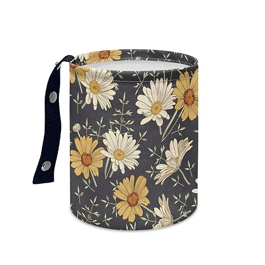 Car Trash Can with Hanging for Back Seat, Car Accessories for Women Men Automotive Garbage Cans Vehicle Trash Can for Truck SUVWihte Yellow Daisy