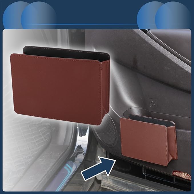 Car Trash Can Car Door Back Seats 7.9" Length 2.8" Width 5.5" Height Auto Trash Bin Faux Leather Wine Red Hanging
