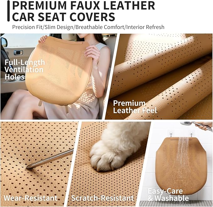 CAPITAUTO 1 Piece Seat Covers Front PU Leather Car Seat Covers, Universal Bottom Seat Covers for Cars,Full Wrapping Edge Fits 95% of car (Brown)