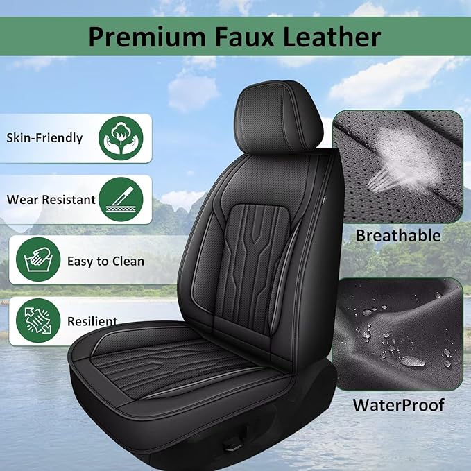 YORKNEIC Seat Covers Full Set Fit for kia NIRO 2017-2023 2024 Breathable Faux Leather Car Seat Covers Waterproof Car Seat Protectors with Airbag Compatible(5 Seats,Black)