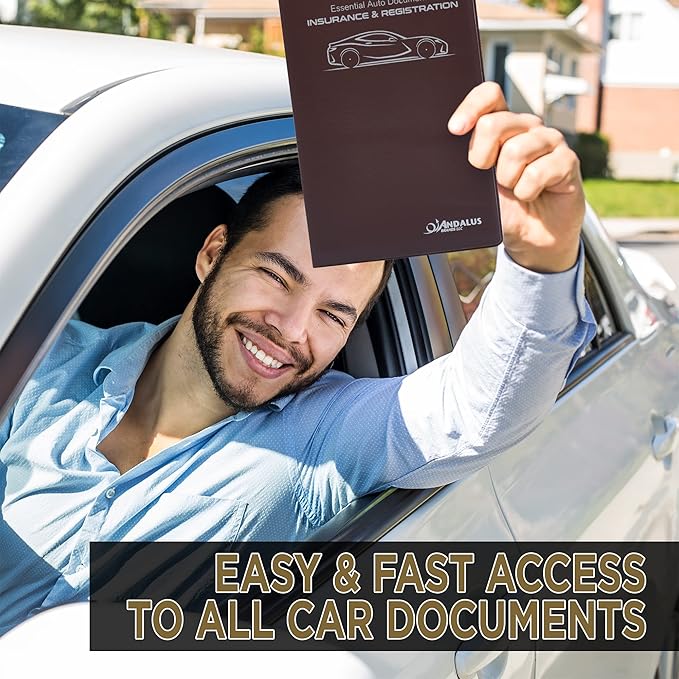 Andalus Auto Registration & Insurance Card Holder Pack of 2, Waterproof Essential Car Registration Holder with Hook & Loop Closure, Perfect for Every Vehicles Glove Boxes (Brown - 9.5" x 5.15")