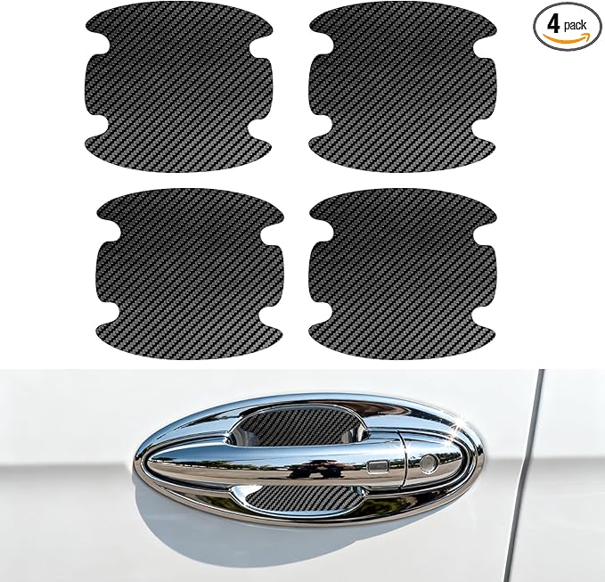 4PCS Car Door Handle Scratch Protectors, Car Door Handle Sticker, Carbon Fiber Anti-Scratches Auto Bowl Protectors, Waterproof Cup Paint Guard Protective Films for Most Vehicles (Black 4PCS)