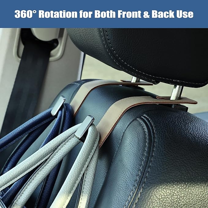 Amooca Car Seat Back Hook Universal Auto Storage Hanger Suede with Metal Car Seat Organizer for Handbag Purse Coat Umbrellas Grocery Bags 2 Pack Beige